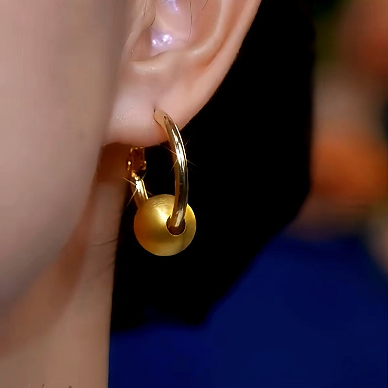14K Gold-Plated Luxury Brushed Ball Hoop Earrings