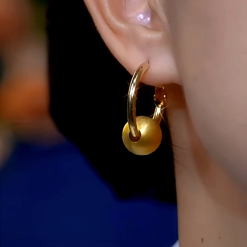 14K Gold-Plated Luxury Brushed Ball Hoop Earrings