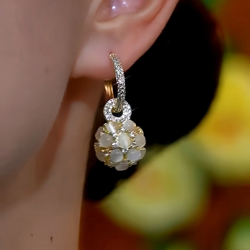 14K Gold-Plated Luxury Cat's Eye Ball Earrings