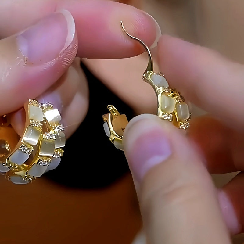 14K Gold-Plated Luxury Cat's Eye Earrings