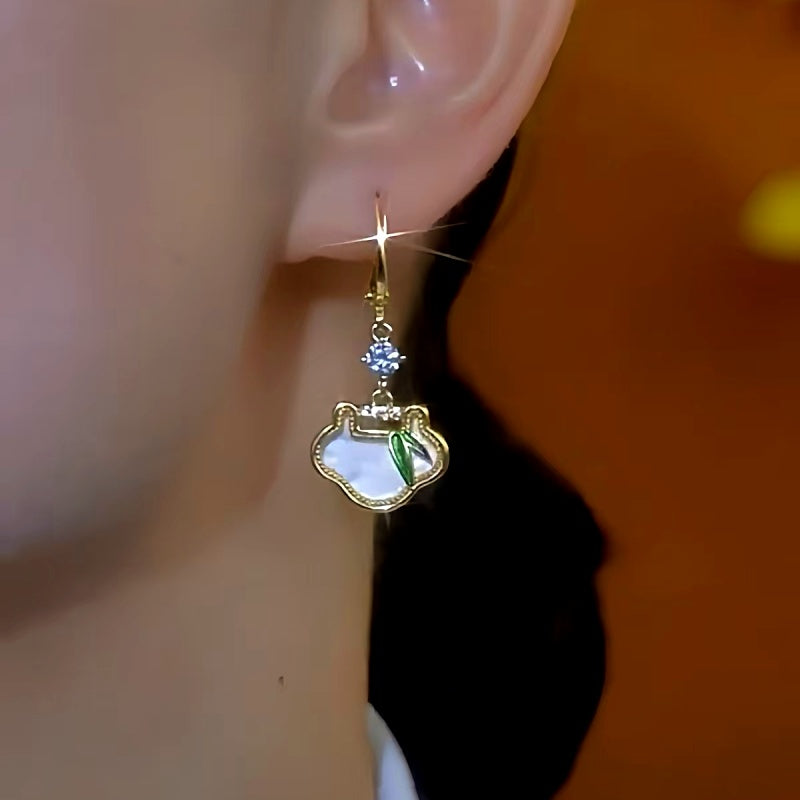 14K Gold-Plated Luxury Cat's Eye Ruyi Lock Earrings
