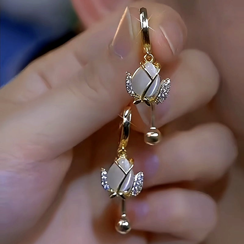 14K Gold-Plated Luxury Cat's Eye Tulip Earrings