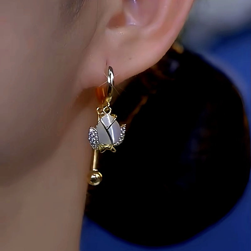 14K Gold-Plated Luxury Cat's Eye Tulip Earrings