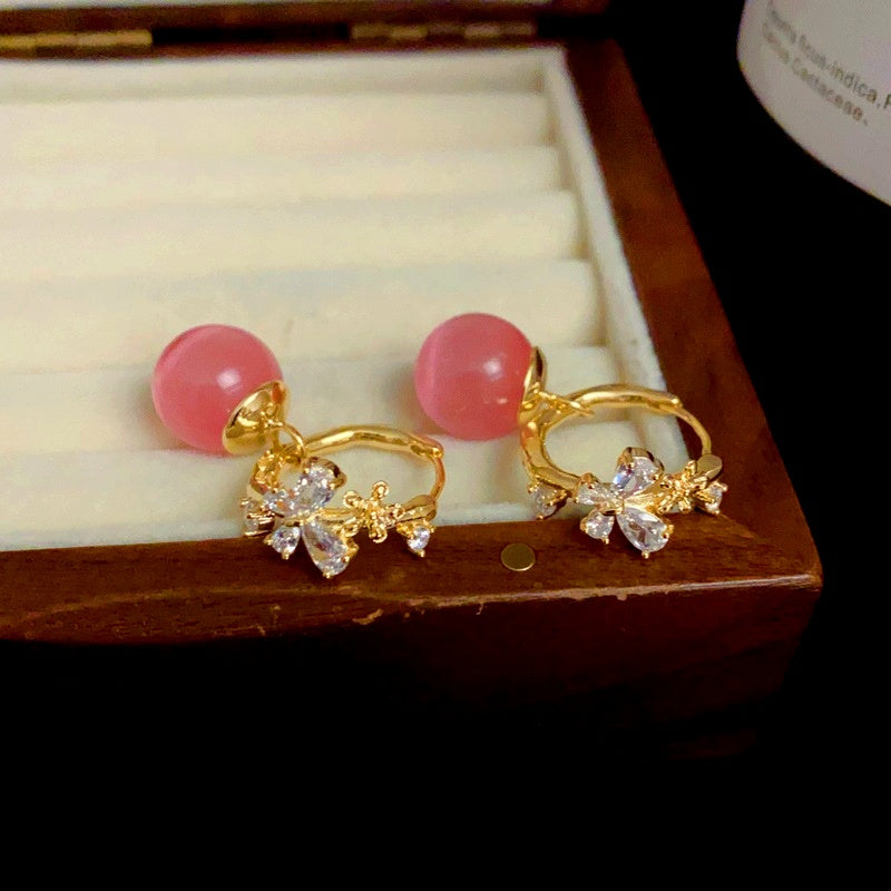 14K Gold-Plated Luxury Cat's Eye Zircon Flower Earrings