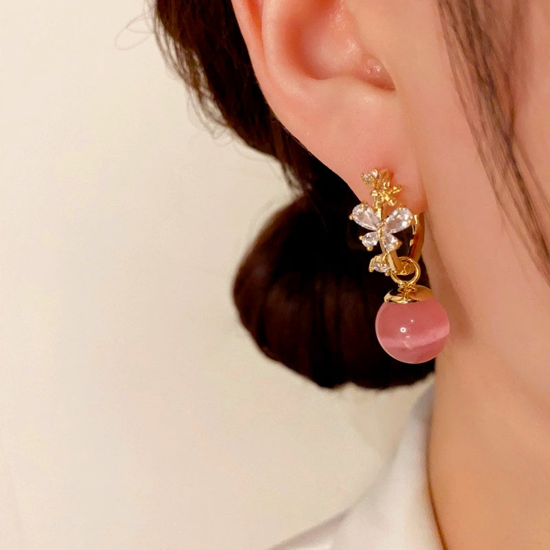 14K Gold-Plated Luxury Cat's Eye Zircon Flower Earrings