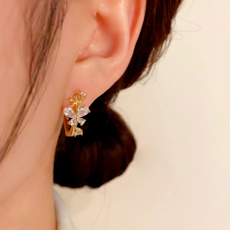 14K Gold-Plated Luxury Cat's Eye Zircon Flower Earrings