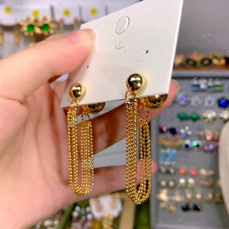 14K Gold-Plated Luxury Chain Tassel Earrings