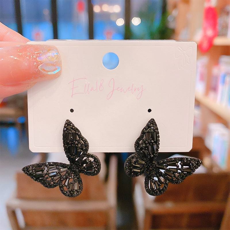 14K Gold-Plated Luxury Crystal Black Butterfly Earrings