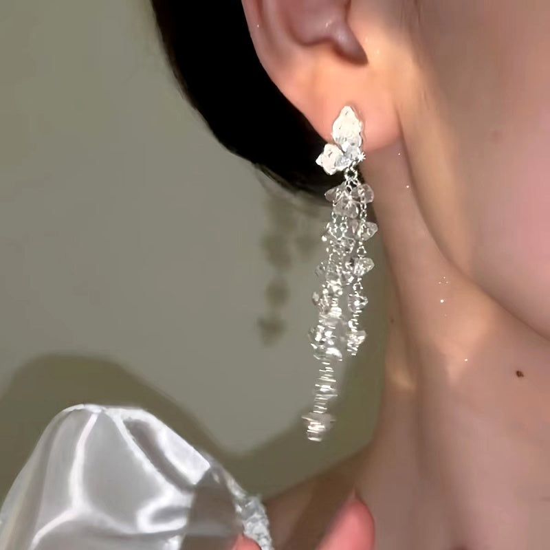14K Gold-Plated Luxury Crystal Butterfly Tassel Earrings