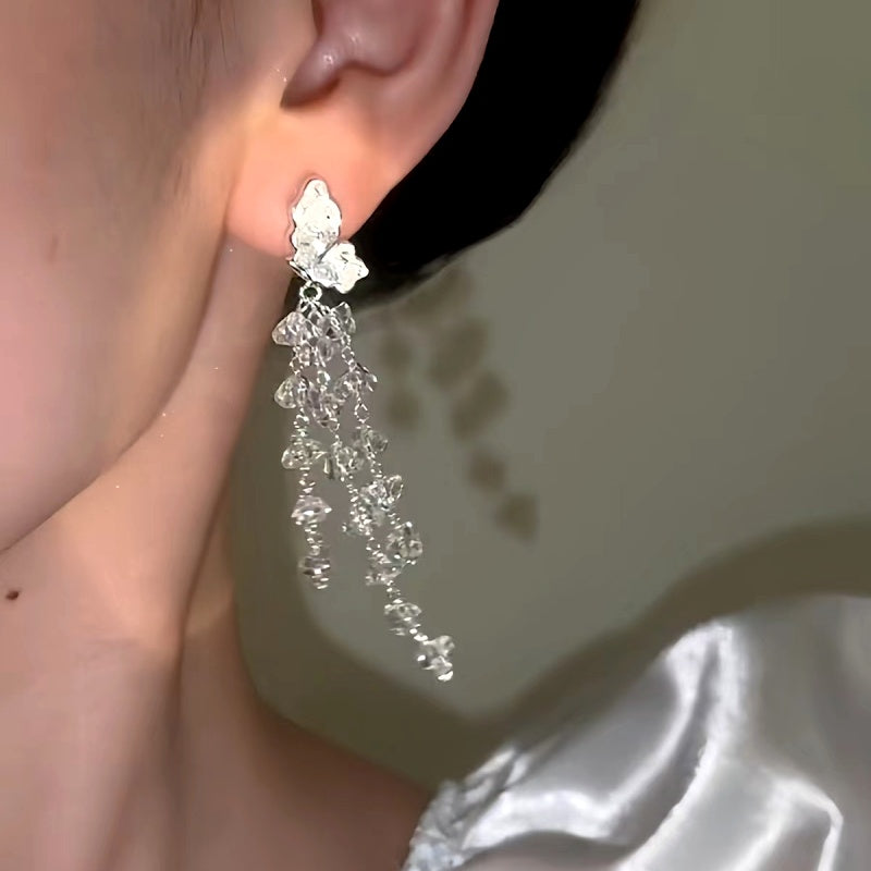 14K Gold-Plated Luxury Crystal Butterfly Tassel Earrings
