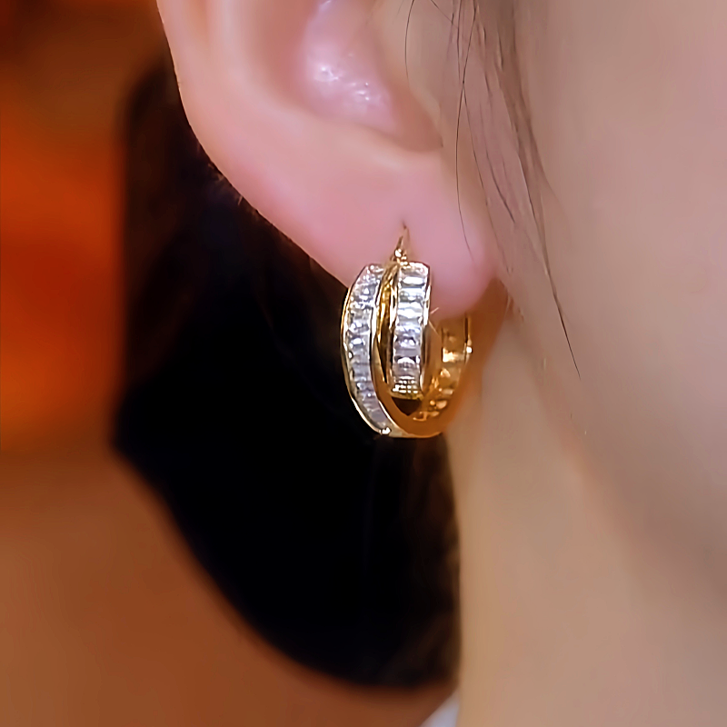 14K Gold-Plated Luxury Crystal Geometric Earrings