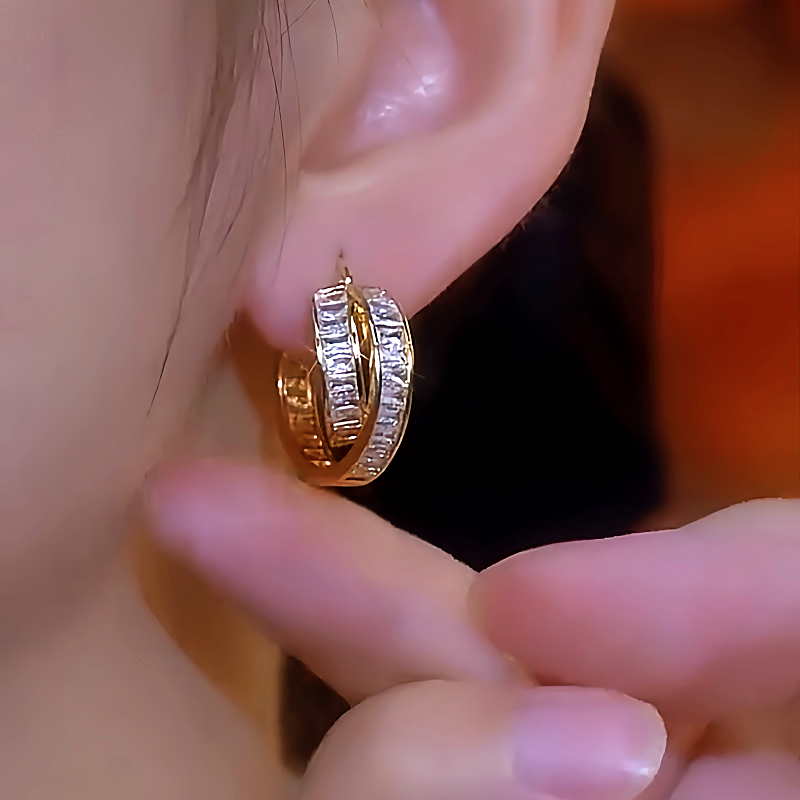14K Gold-Plated Luxury Crystal Geometric Earrings