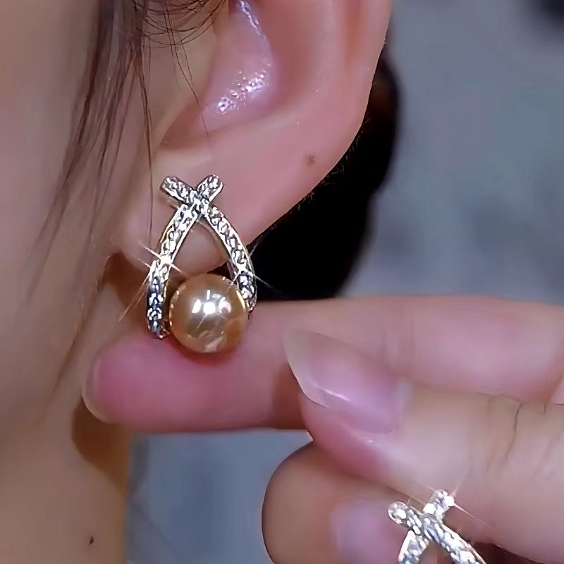 14K Gold-Plated Luxury Daimond Pearl Earrings