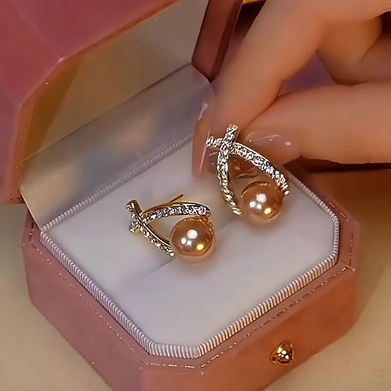 14K Gold-Plated Luxury Daimond Pearl Earrings