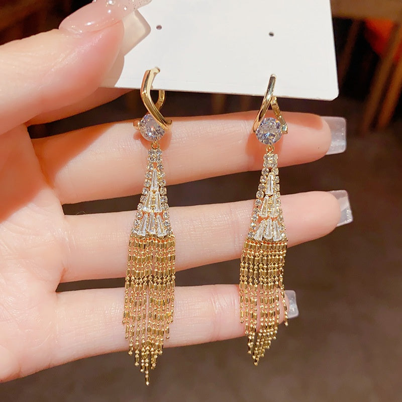 14K Gold-Plated Luxury Daimond Tassel Earrings