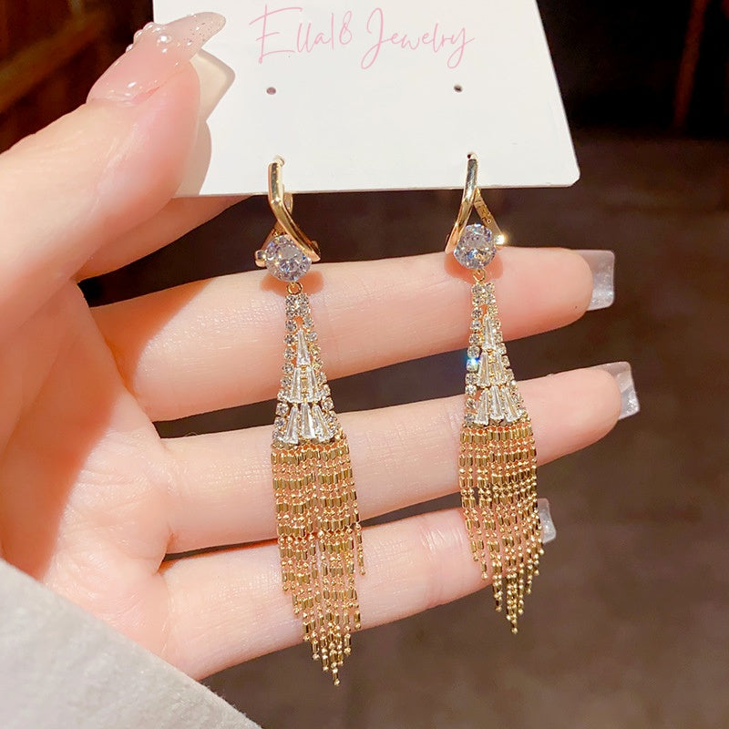 14K Gold-Plated Luxury Daimond Tassel Earrings