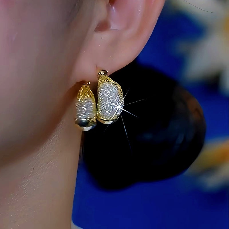 14K Gold-Plated Luxury Diamond-Encrusted Gold Mesh Earrings