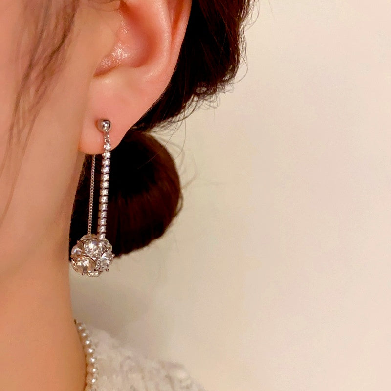 14K Gold-Plated Luxury Diamond Ball Chain Tassel Earrings