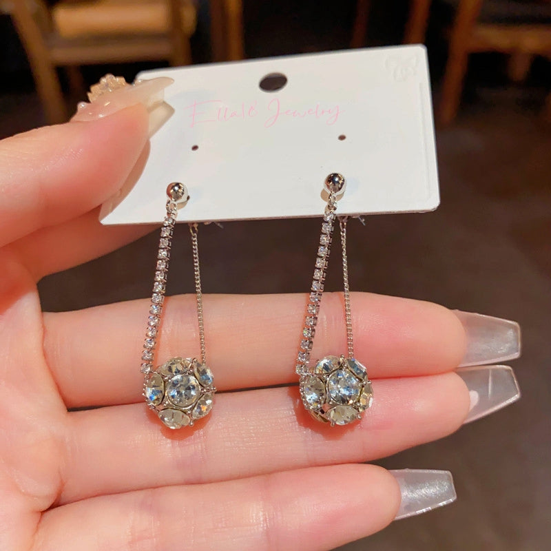14K Gold-Plated Luxury Diamond Ball Chain Tassel Earrings
