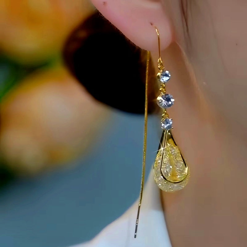 14K Gold-Plated Luxury Diamond Crystal Threader Earrings