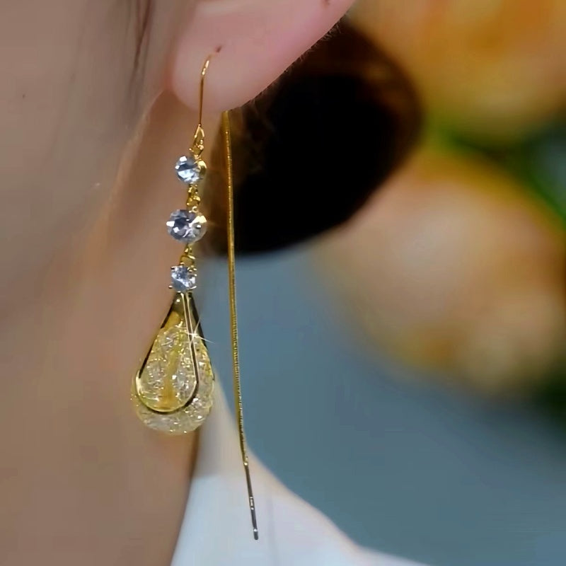 14K Gold-Plated Luxury Diamond Crystal Threader Earrings