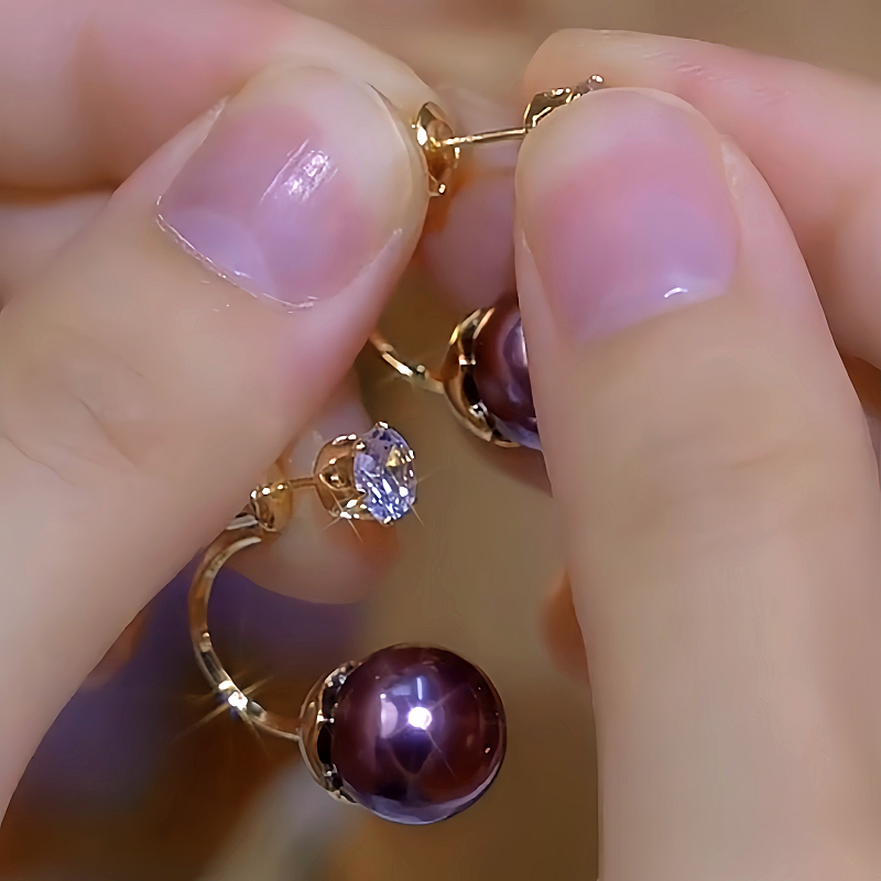 14K Gold-Plated Luxury Diamond Double Pearl Earrings