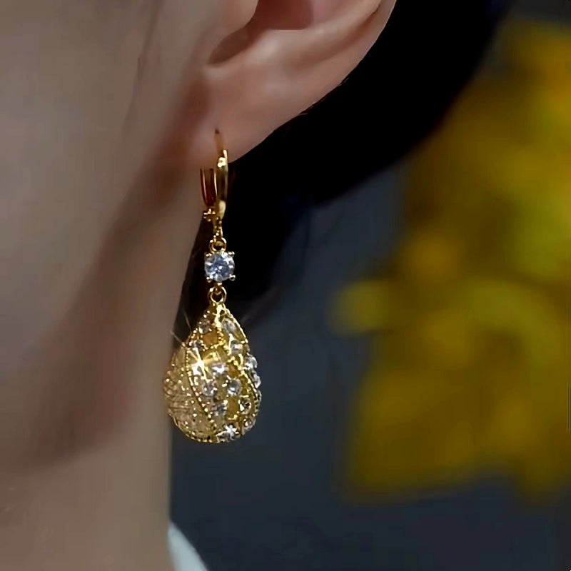 14K Gold-Plated Luxury Diamond Drop Earrings