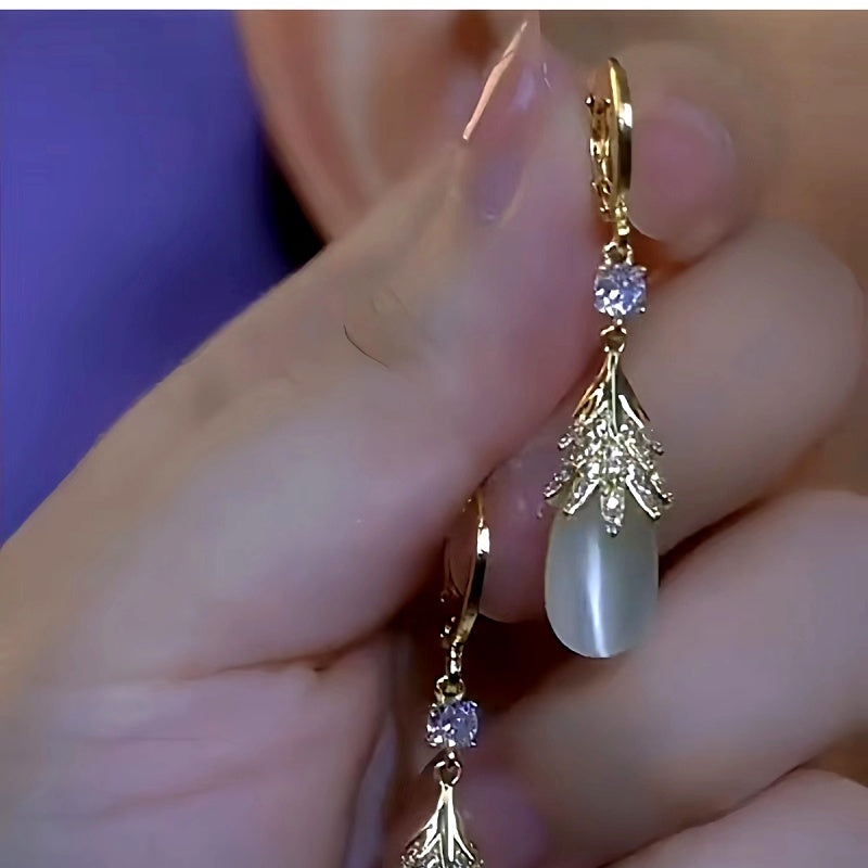 14K Gold-Plated Luxury Diamond Drop Earrings