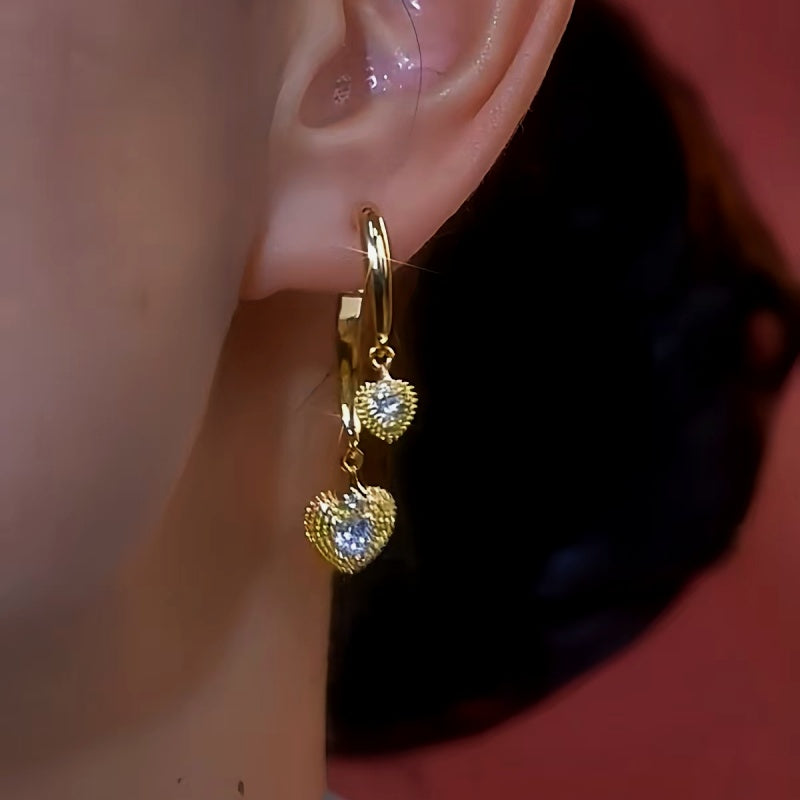 14K Gold-Plated Luxury Diamond Heart Earrings