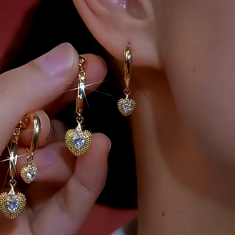 14K Gold-Plated Luxury Diamond Heart Earrings