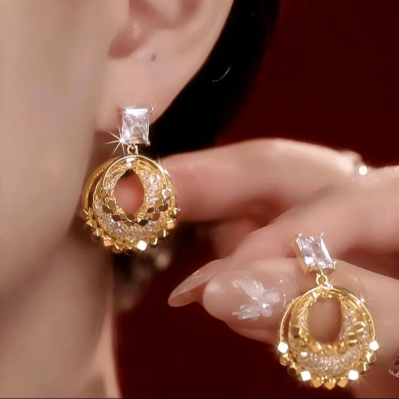 14K Gold-Plated Luxury Diamond Hoop Earrings