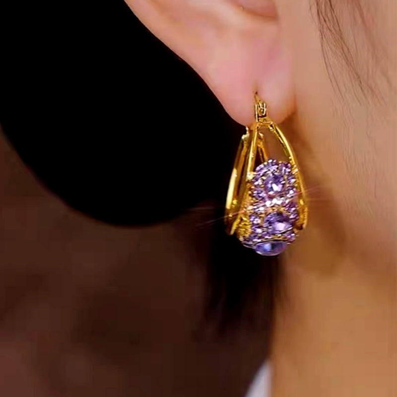 14K Gold-Plated Luxury Diamond Hoop Earrings