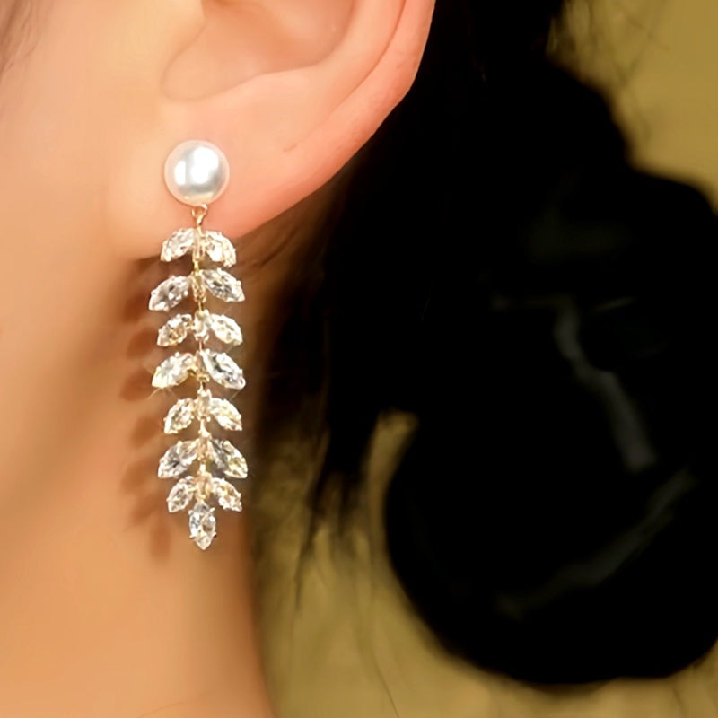 14K Gold-Plated Luxury Diamond Leaf Earrings
