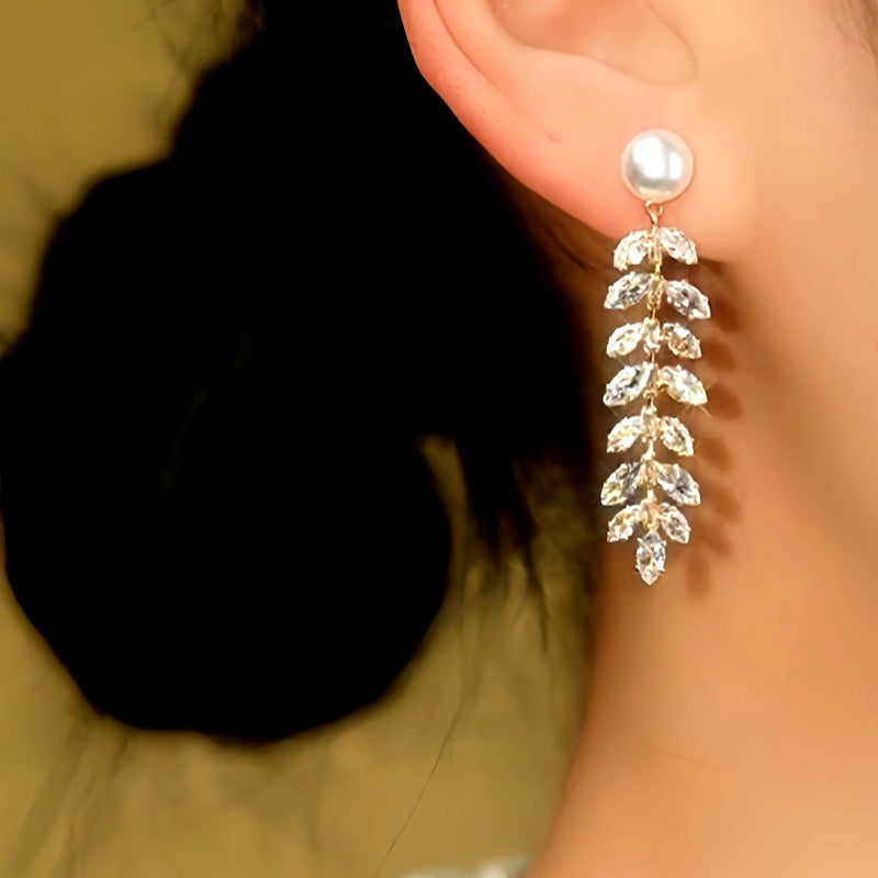 14K Gold-Plated Luxury Diamond Leaf Earrings