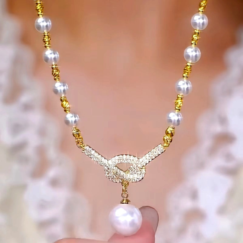 14K Gold-Plated Luxury Diamond Pearl Necklaces