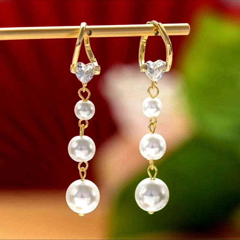 14K Gold-Plated Luxury Diamond Pearl Tassel Earrings