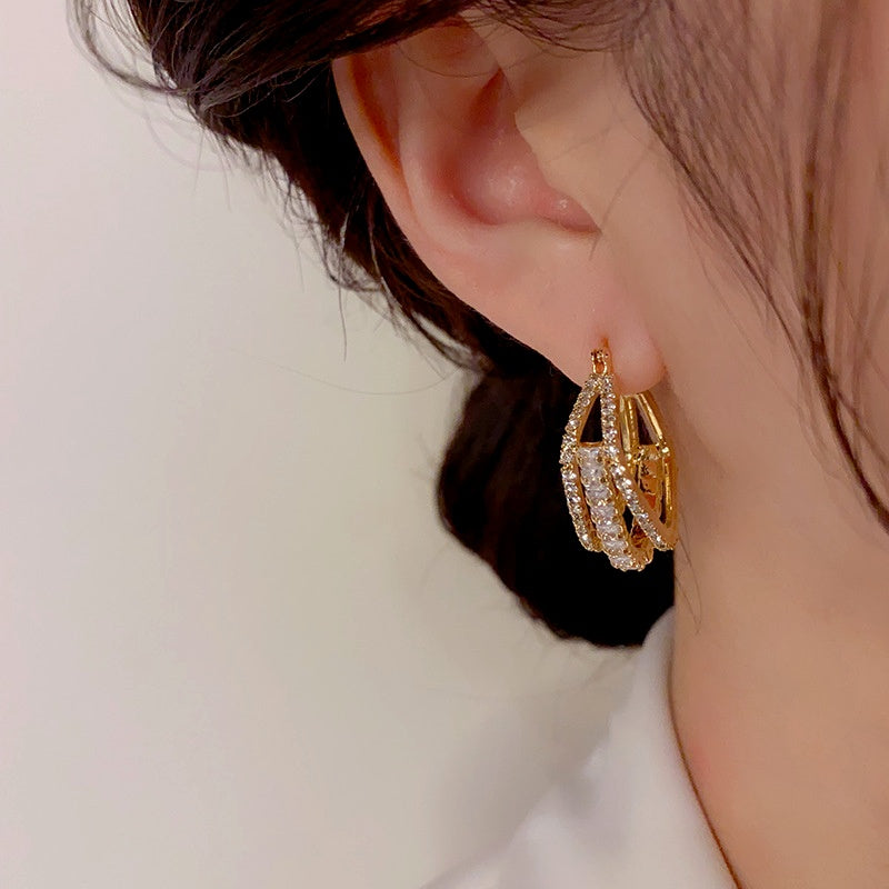 14K Gold-Plated Luxury Diamond Square Earrings