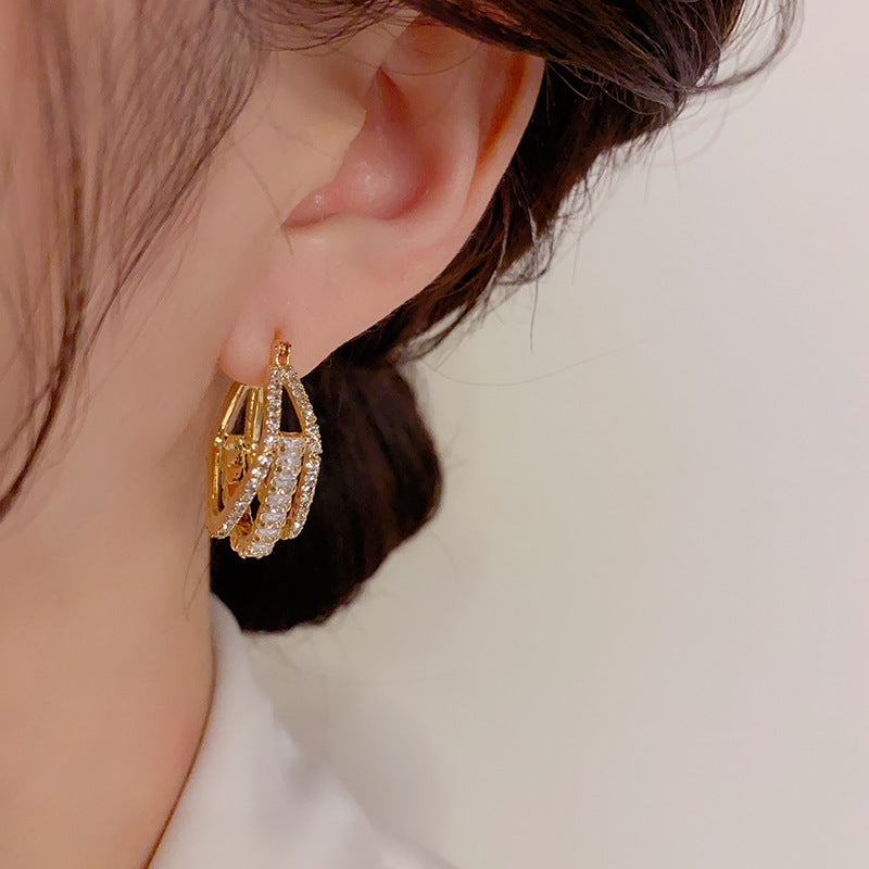 14K Gold-Plated Luxury Diamond Square Earrings