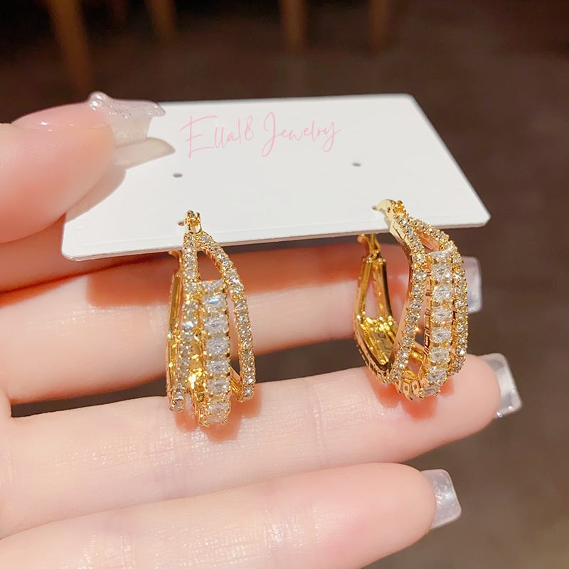 14K Gold-Plated Luxury Diamond Square Earrings