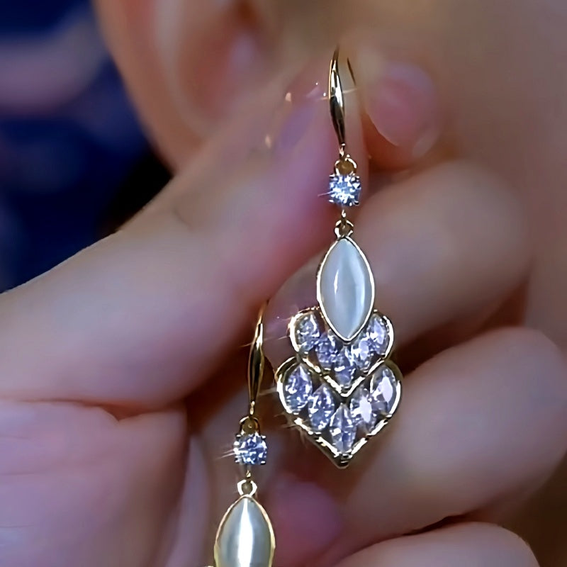 14K Gold-Plated Luxury Diamond Tassel Ear Hook Earrings
