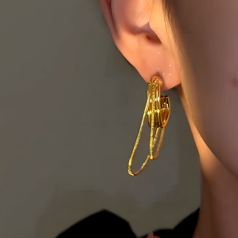 14K Gold-Plated Luxury Double-Layer Chain Tassel Earrings