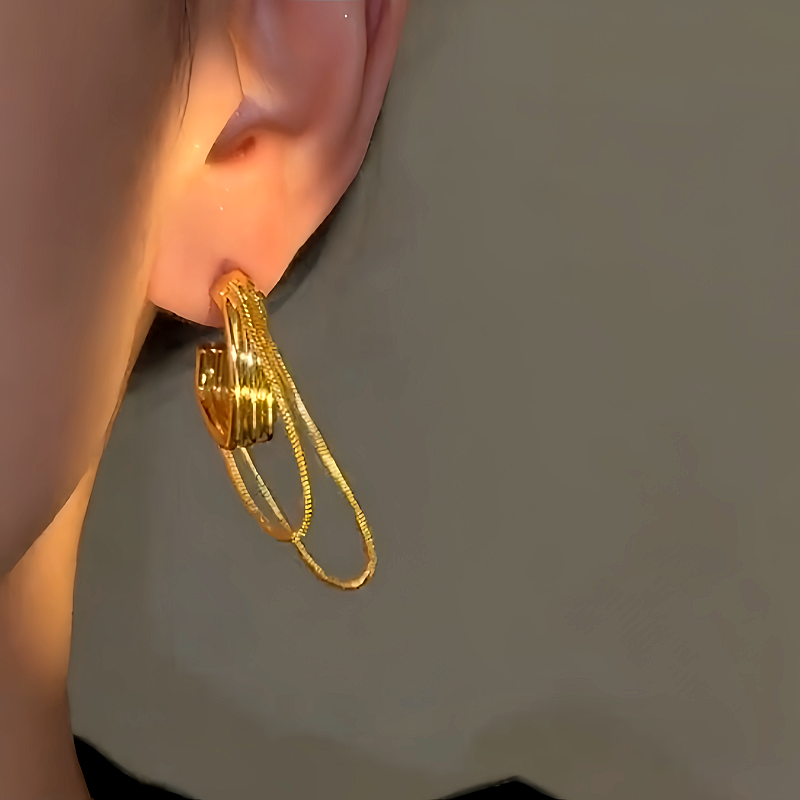 14K Gold-Plated Luxury Double-Layer Chain Tassel Earrings