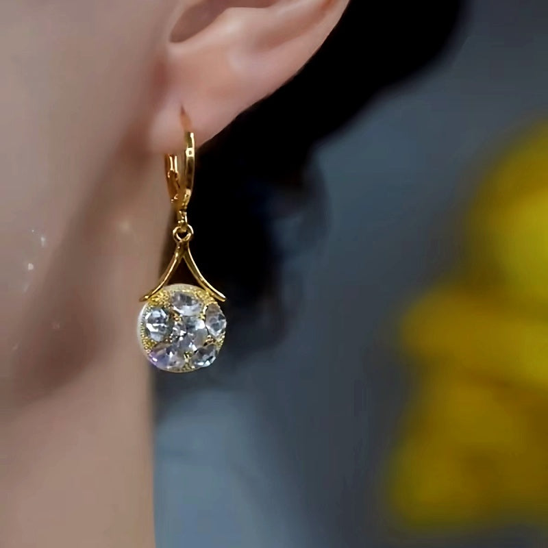 14K Gold-Plated Luxury Double-Sided Diamond & Pearl Earrings