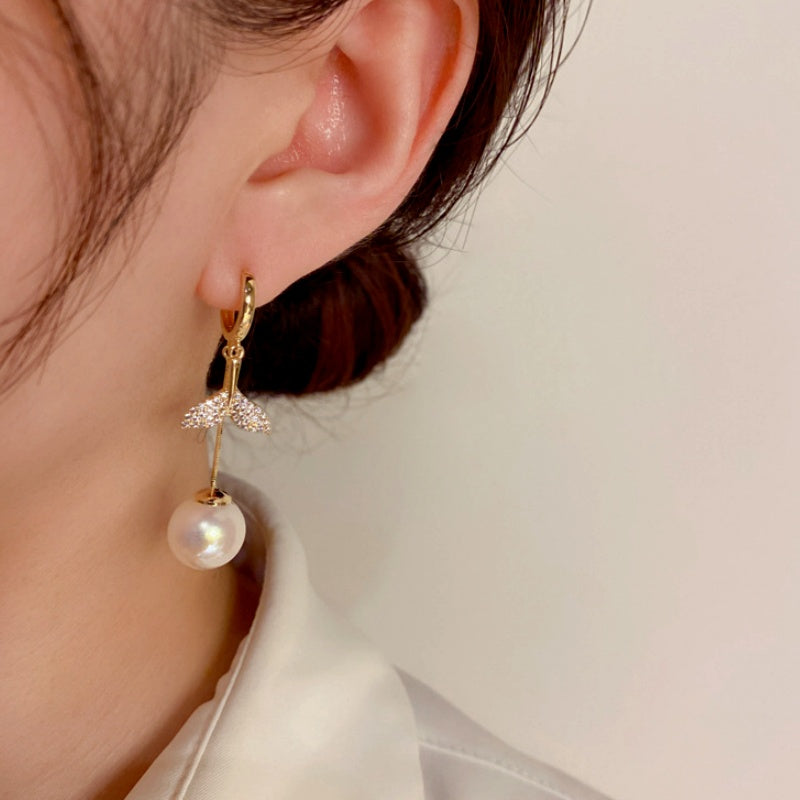 14K Gold-Plated Luxury Fishtail Pearl Tassel Earrings