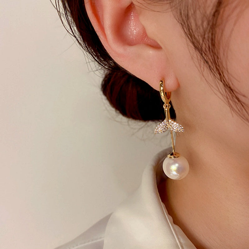 14K Gold-Plated Luxury Fishtail Pearl Tassel Earrings