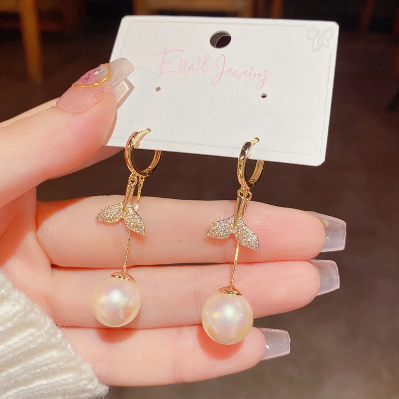 14K Gold-Plated Luxury Fishtail Pearl Tassel Earrings
