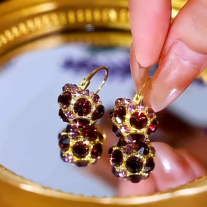 14K Gold-Plated Luxury Full Diamond Purple Crystal Basket Earrings