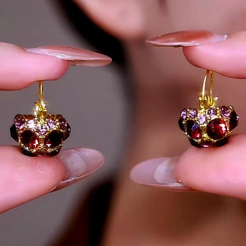14K Gold-Plated Luxury Full Diamond Purple Crystal Basket Earrings
