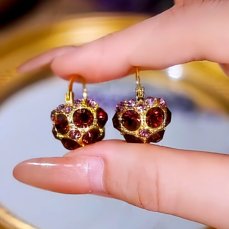 14K Gold-Plated Luxury Full Diamond Purple Crystal Basket Earrings