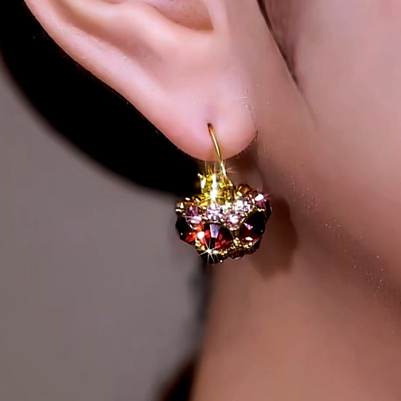 14K Gold-Plated Luxury Full Diamond Purple Crystal Basket Earrings